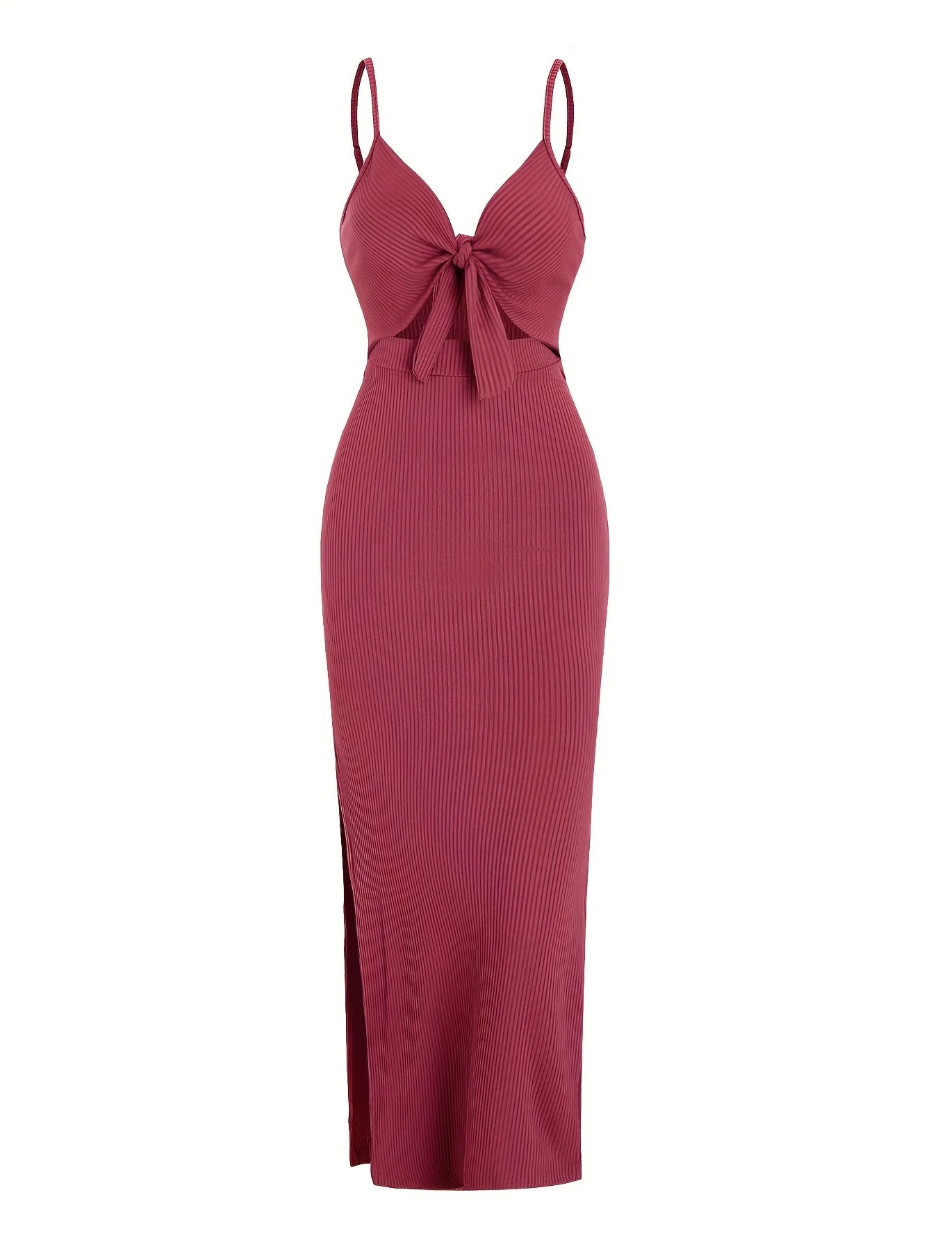 Europe and America knit simple sleeveless suspender dress in spring and summer, leaking back and sexy long skirt with neck. - 3KDyn